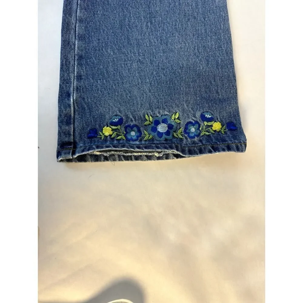 Vintage Embroidered Gasoline Jeans Floral 100% Cotton - Girls Size 14
